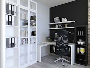 projekt biura - Małe z zabudowanym biurkiem białe czarne biuro, styl nowoczesny - zdjęcie od BRight Studio