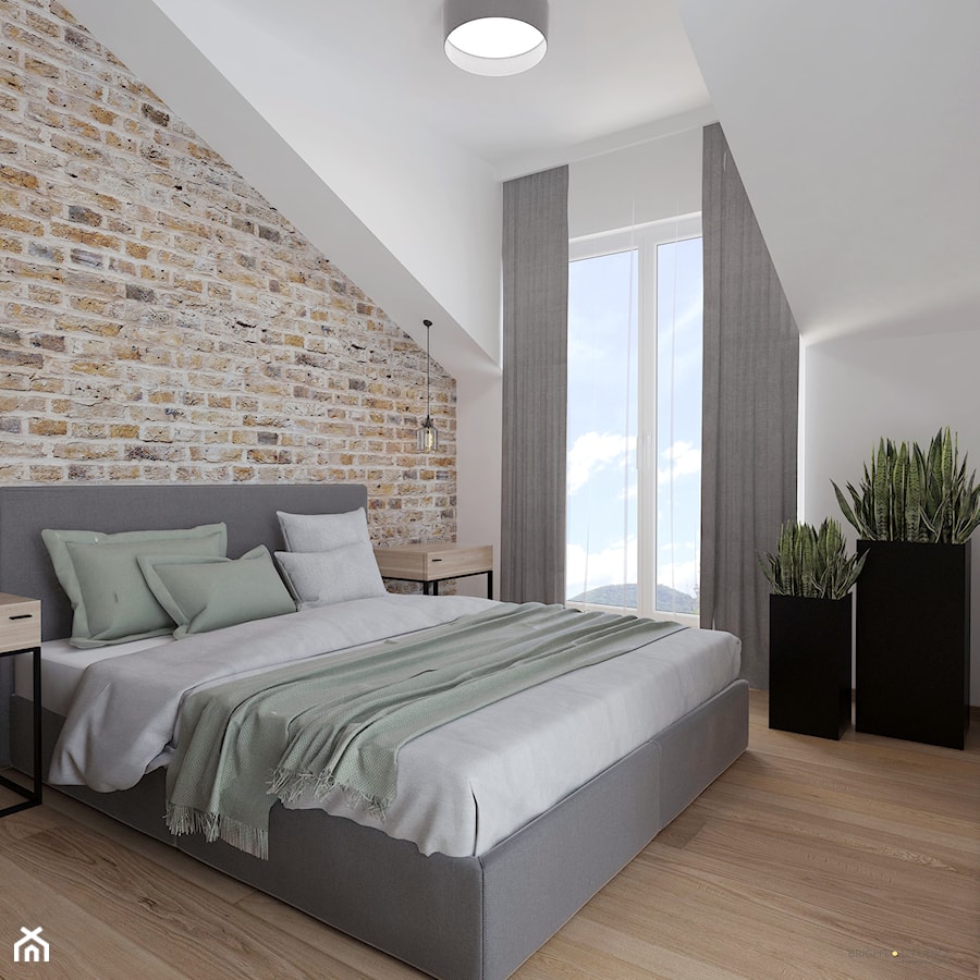 mieszkanie na poddaszu - Średnia biała sypialnia na poddaszu, styl nowoczesny - zdjęcie od BRight Studio