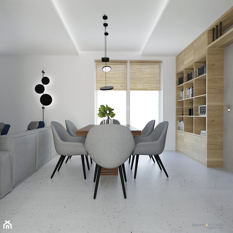 Projekt mieszkania w stylu Loftowym - Średnia biała jadalnia w salonie, styl industrialny - zdjęcie od BRight Studio