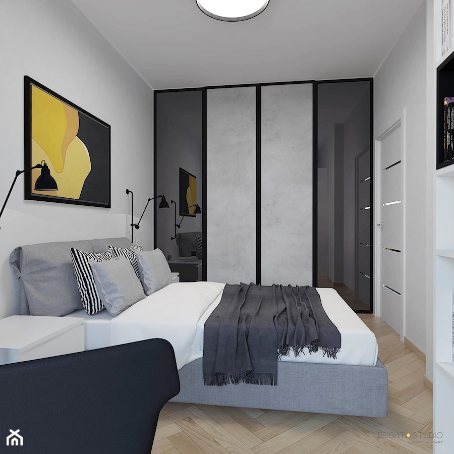 Projekt mieszkania - Średnia szara sypialnia, styl skandynawski - zdjęcie od BRight Studio