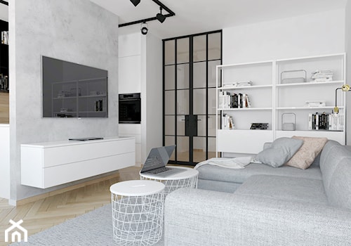 Projekt mieszkania - Mały biały salon, styl skandynawski - zdjęcie od BRight Studio