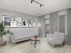 Projekt Salonu z kuchnią - Mały szary salon, styl nowoczesny - zdjęcie od BRight Studio