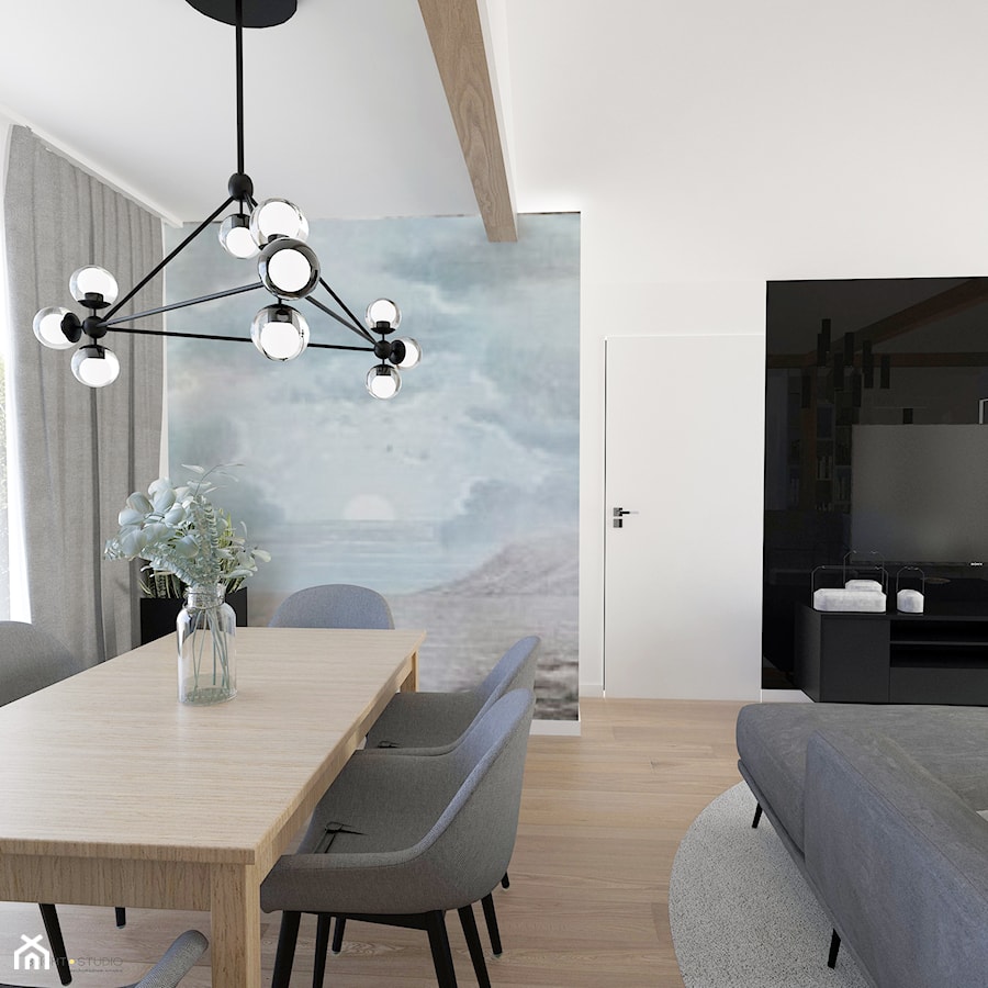 mieszkanie na poddaszu - Średnia biała czarna jadalnia w salonie, styl nowoczesny - zdjęcie od BRight Studio