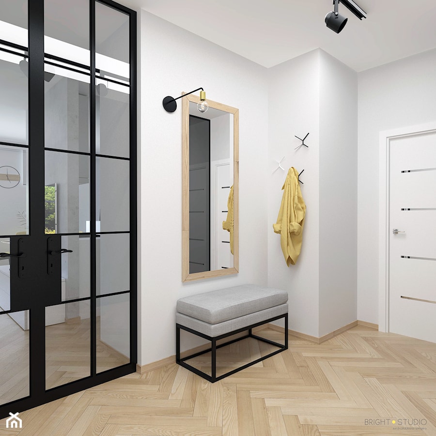 Projekt mieszkania - Średni z wieszakiem szary hol / przedpokój, styl skandynawski - zdjęcie od BRight Studio