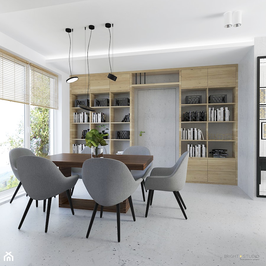 Projekt mieszkania w stylu Loftowym - Mały szary salon z jadalnią, styl industrialny - zdjęcie od BRight Studio
