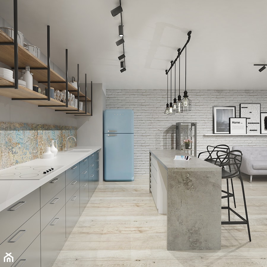 Projekt Salonu z kuchnią - Kuchnia, styl nowoczesny - zdjęcie od BRight Studio