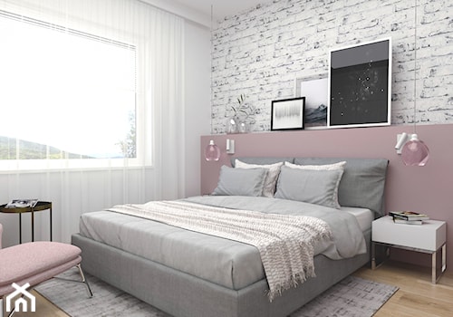 projekt mieszkania Czarodziejska - Średnia biała różowa sypialnia, styl nowoczesny - zdjęcie od BRight Studio