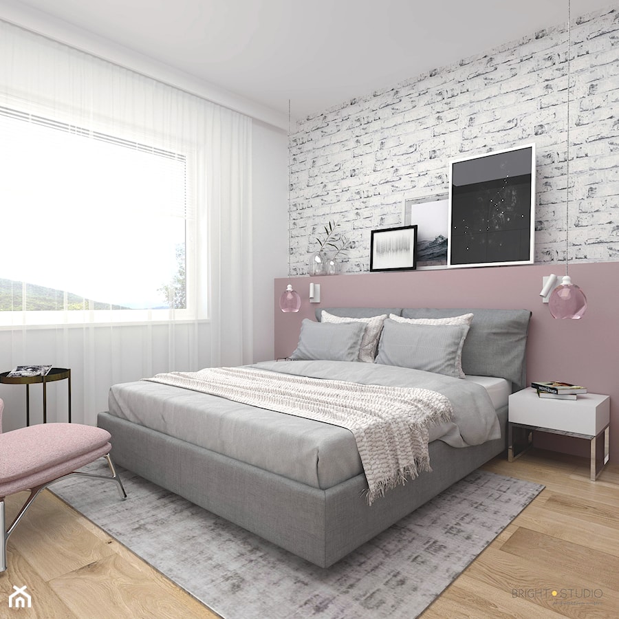 projekt mieszkania Czarodziejska - Średnia biała różowa sypialnia, styl nowoczesny - zdjęcie od BRight Studio