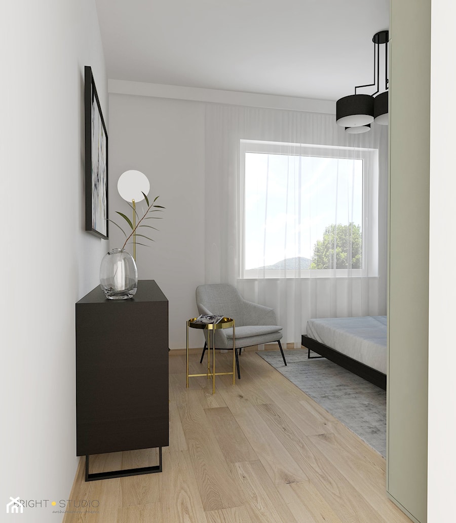 projekt mieszkania Czarodziejska - Mała beżowa sypialnia, styl nowoczesny - zdjęcie od BRight Studio