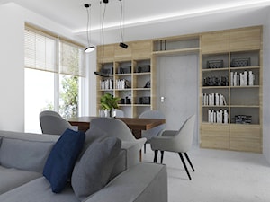 Projekt mieszkania w stylu Loftowym - Mały biały salon z jadalnią, styl industrialny - zdjęcie od BRight Studio
