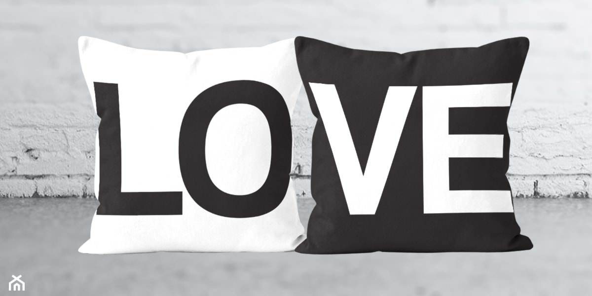 Designerska poszewka AMOUR z napisami LOVE podzielone na 2 poduszkach 40x40 - zdjęcie od Homello - Homebook