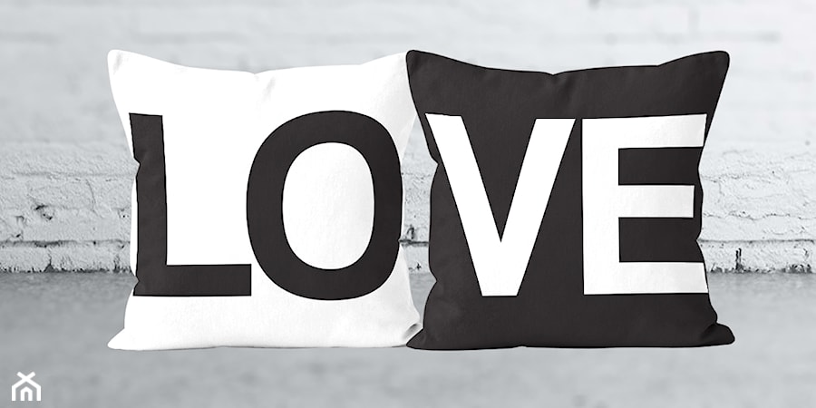Designerska poszewka AMOUR z napisami LOVE podzielone na 2 poduszkach 40x40 - zdjęcie od Homello