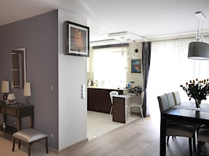 Apartament Bartycka - Duży szary żółty salon z kuchnią z jadalnią, styl nowoczesny - zdjęcie od Studio-A Anna Wielgus