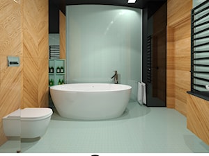 miętowa łazienka z wanna wolnostojącą turkusowa łazienka, pastelowa łązienka. Mozaika w łazience - zdjęcie od KATARZYNA ROŻEK R-INTERIOR DESIGN projektowanie wnętrz