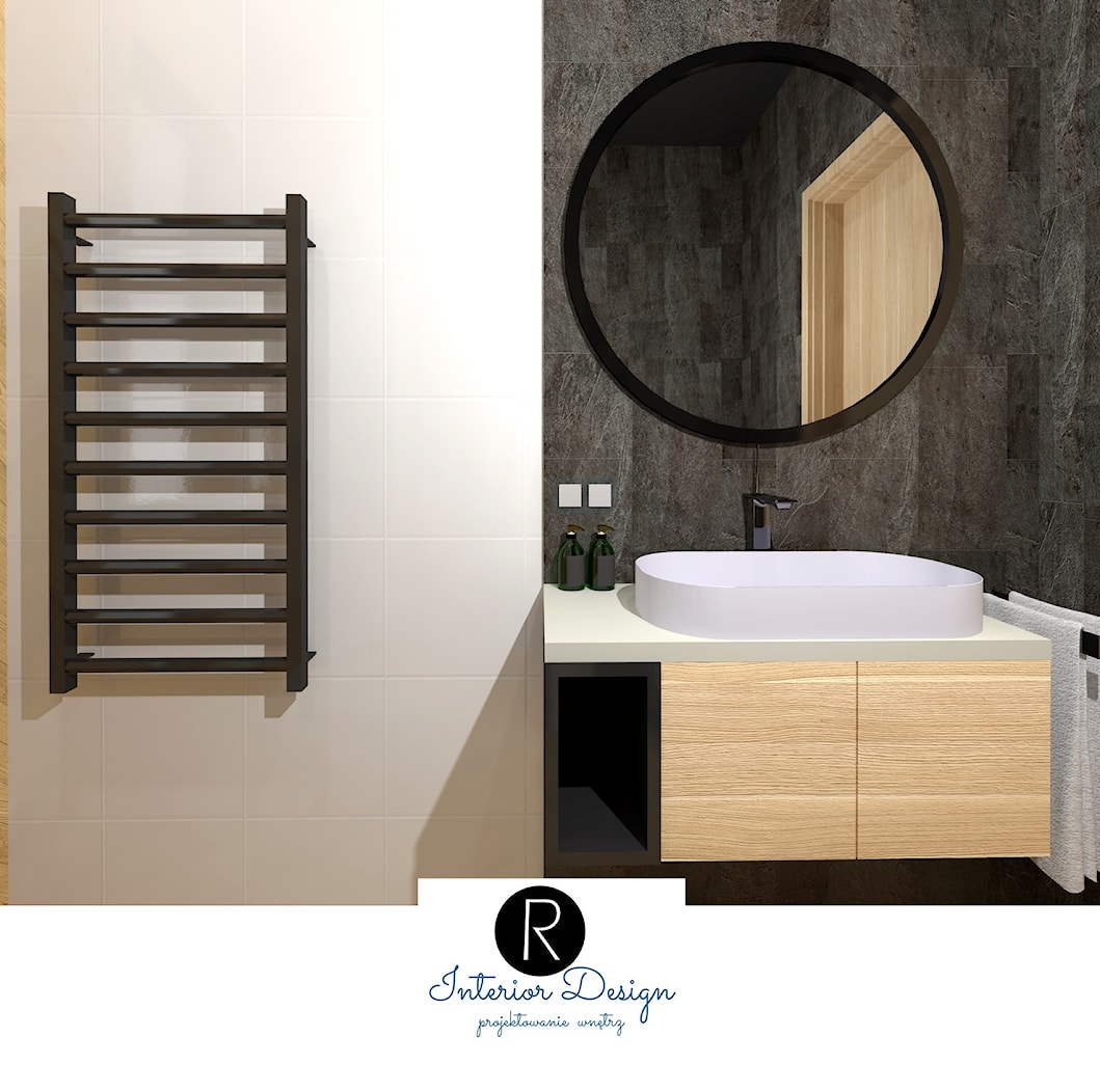łazienka z prysznicem, elementami drewna. - zdjęcie od KATARZYNA ROŻEK R-INTERIOR DESIGN projektowanie wnętrz - Homebook