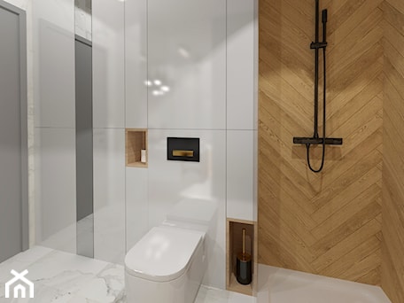Aranżacje wnętrz - Łazienka: Łazienka z drewnem, caracatta, marmur, drewno, gres imitujący drewno, drewno w łazience, łazienka z prysznicem, łazienka z szafą - KATARZYNA ROŻEK R-INTERIOR DESIGN projektowanie wnętrz . Przeglądaj, dodawaj i zapisuj najlepsze zdjęcia, pomysły i inspiracje designerskie. W bazie mamy już prawie milion fotografii!