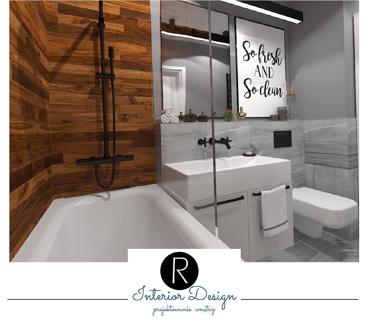 wizualizacja małej łazienki Beton w łazience - zdjęcie od KATARZYNA ROŻEK R-INTERIOR DESIGN projektowanie wnętrz - Homebook