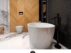 Luksusowa łazienka calacatta drewno i czerń