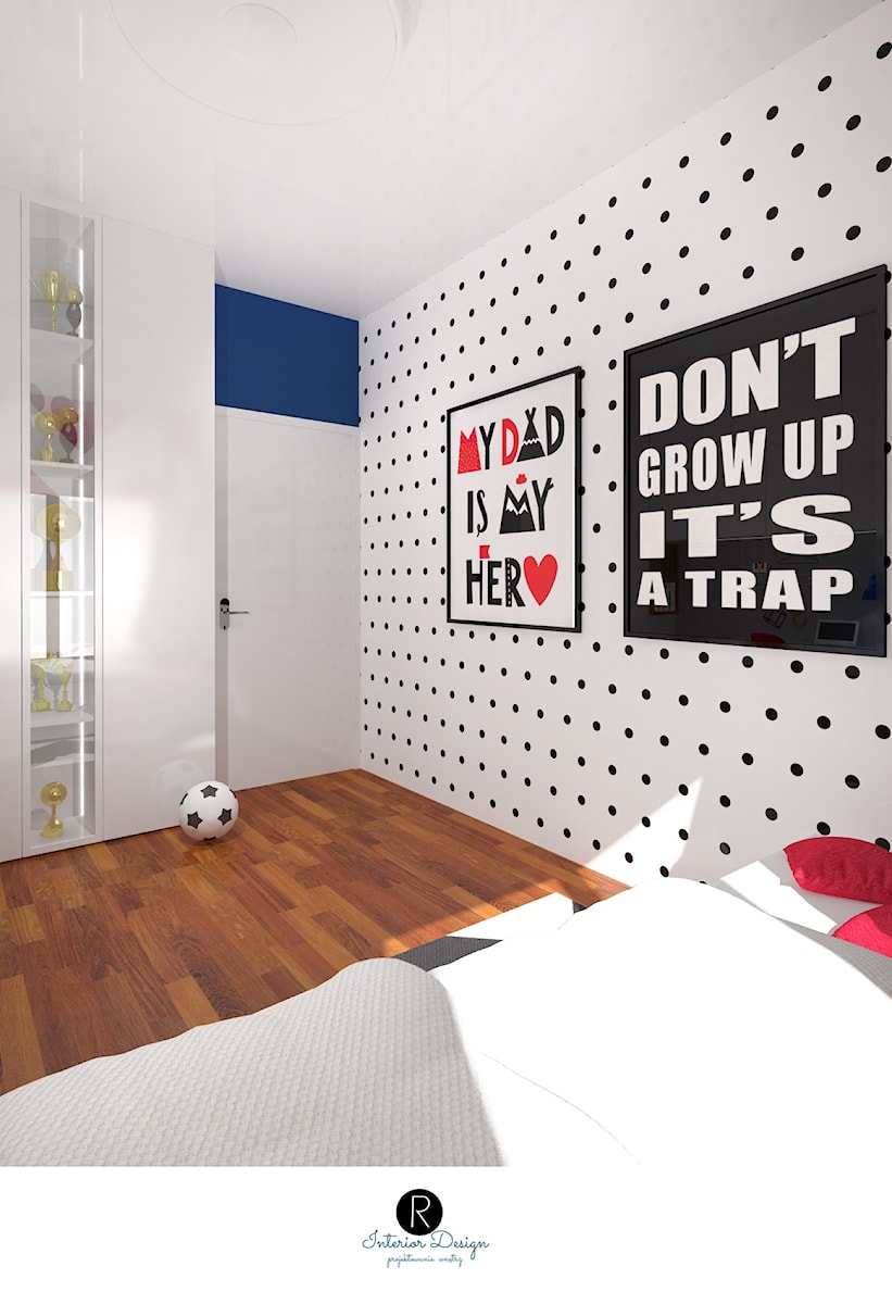 pokój nastolatki, pokój nastolatka, pokój w kropki z czerwonymi akcentami - zdjęcie od KATARZYNA ROŻEK R-INTERIOR DESIGN projektowanie wnętrz