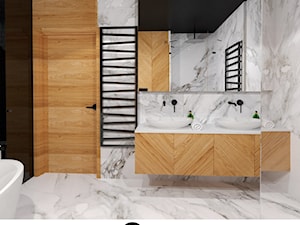 łazienka calacatta + drewno - zdjęcie od KATARZYNA ROŻEK R-INTERIOR DESIGN projektowanie wnętrz