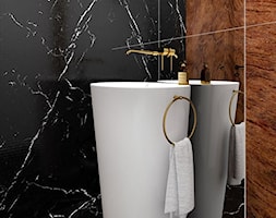 Elegancja luksusowa łazienka - czarna łazienka. Połączenie luksusowych materiałów. Naturalne drewno, ... - zdjęcie od KATARZYNA ROŻEK R-INTERIOR DESIGN projektowanie wnętrz - Homebook