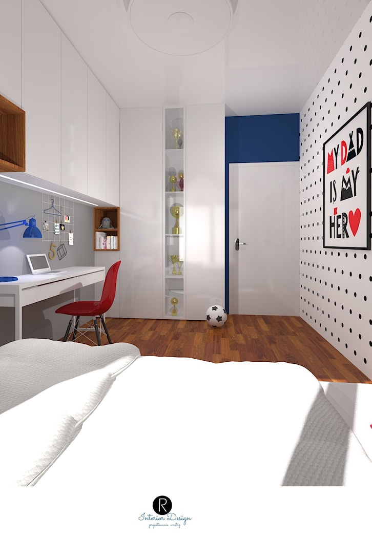 pokój nastolatki, pokój nastolatka, pokój w kropki z czerwonymi akcentami - zdjęcie od KATARZYNA ROŻEK R-INTERIOR DESIGN projektowanie wnętrz - Homebook