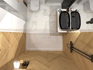 łazienka z drewnem i calacatta - zdjęcie od KATARZYNA ROŻEK R-INTERIOR DESIGN projektowanie wnętrz