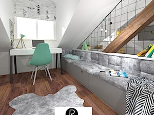 Pokój nastolatki, pokój dziewczynki, pokój na poddaszu, pokój nastolatka, pokój z belkami - zdjęcie od KATARZYNA ROŻEK R-INTERIOR DESIGN projektowanie wnętrz