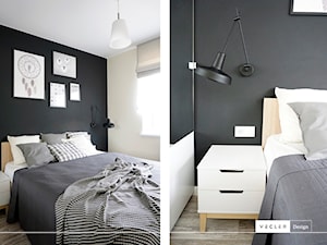 Szczypta grafitu - realizacja - Mała biała czarna sypialnia, styl nowoczesny - zdjęcie od Vecler Design