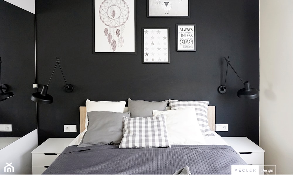 Biało-czarna sypialnia w stylu scandi