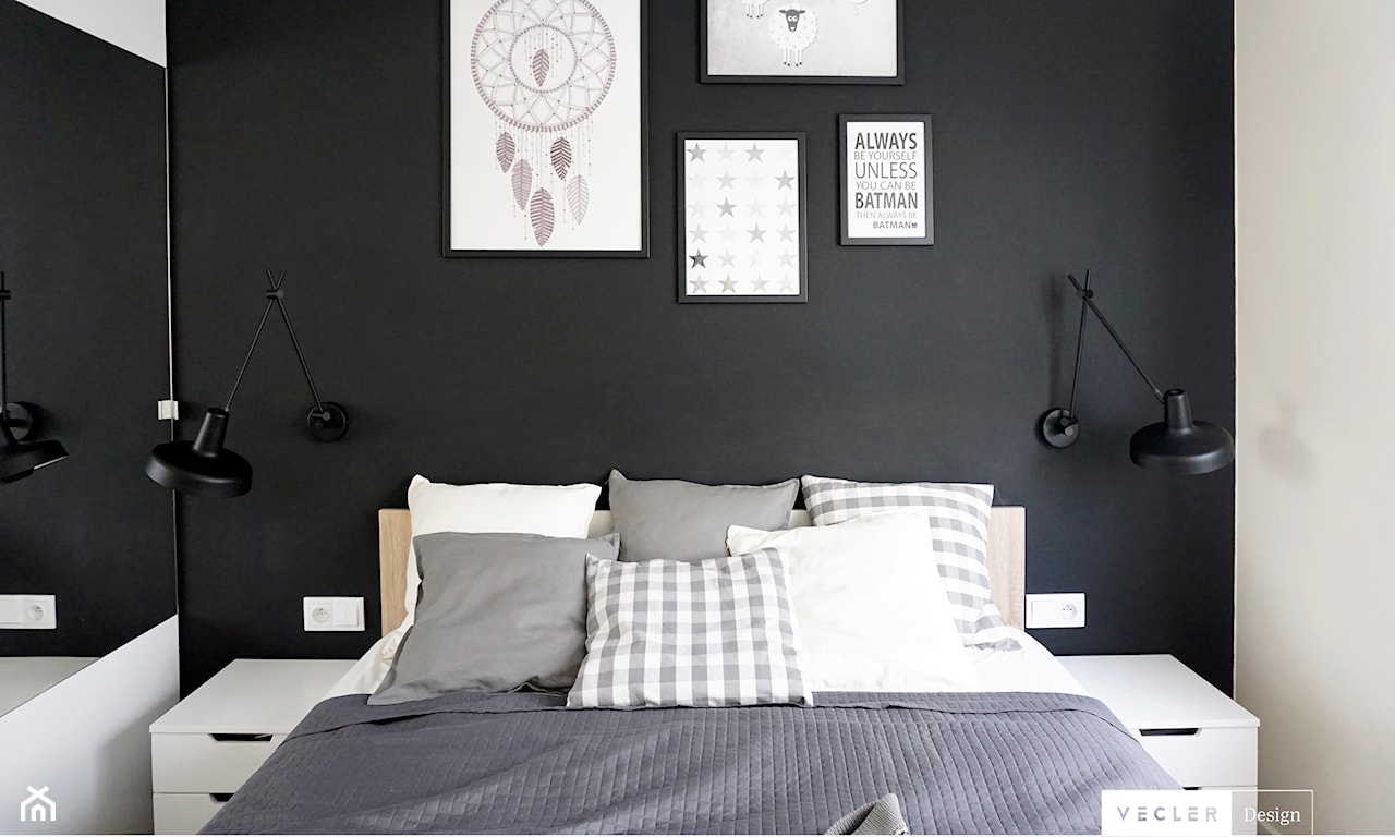 sypialnia czarno-biała