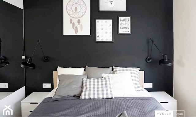 Biało-czarna sypialnia w stylu scandi