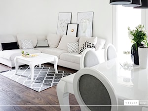 Glamour - realizacja - Mały biały salon z jadalnią, styl glamour - zdjęcie od Vecler Design