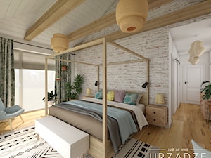 Rustykalna sypialnia z bieloną cegłą - zdjęcie od Już ja was urządzę