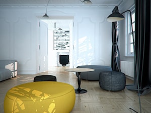 Projekt wnętrz salonu w mieszkaniu w kamiency - Średni biały salon, styl nowoczesny - zdjęcie od archi group