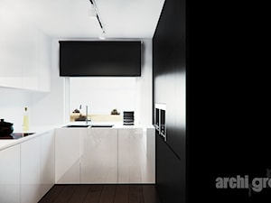 Projekt wnętrz salonu z kuchnią w domu jednorodzinnym - Kuchnia, styl nowoczesny - zdjęcie od archi group