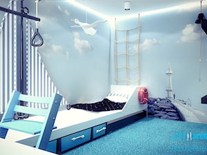Projekt pokoju dziecięcego - Średni niebieski pokój dziecka dla nastolatka dla chłopca, styl minimalistyczny - zdjęcie od archi group