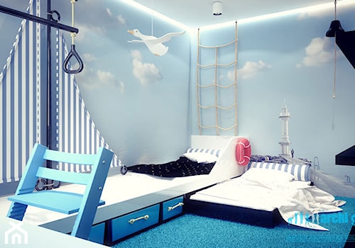Projekt pokoju dziecięcego - Średni niebieski pokój dziecka dla dziecka dla nastolatka dla chłopca, styl minimalistyczny - zdjęcie od archi group