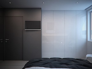 Projekt wnętrza sypialni na poddaszu domu w Piekarach Śląskich - Średnia biała czarna sypialnia, styl nowoczesny - zdjęcie od archi group
