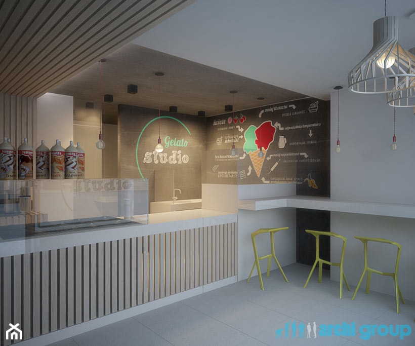 Projekt wnętrz lodziarni GELATO STUDIO w Gliwicach. - zdjęcie od archi group