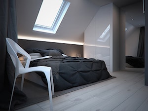 Projekt wnętrza sypialni na poddaszu domu w Piekarach Śląskich - Średnia szara sypialnia na poddaszu, styl nowoczesny - zdjęcie od archi group