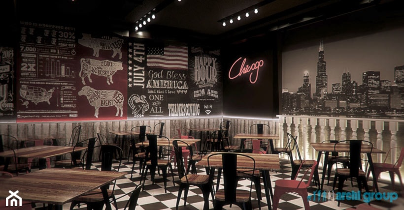 Projekt wnętrz restauracji "Chicago" w Zawierciu - Wnętrza publiczne, styl nowoczesny - zdjęcie od archi group