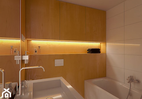 Projekt wnętrz łazienki w mieszkaniu w Bytomiu - Mała bez okna z lustrem z punktowym oświetleniem łazienka, styl nowoczesny - zdjęcie od archi group