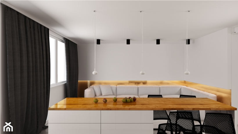 Projekt wnętrz salonu z kuchnią w mieszkaniu - Salon, styl nowoczesny - zdjęcie od archi group