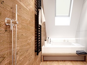 Projekt wnętrz łazienki w domu jednorodzinnym w Rudzie Śląskiej - Średnia na poddaszu łazienka z oknem, styl nowoczesny - zdjęcie od archi group