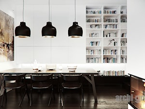 Projekt wnętrz salonu z kuchnią w domu jednorodzinnym - Salon, styl nowoczesny - zdjęcie od archi group