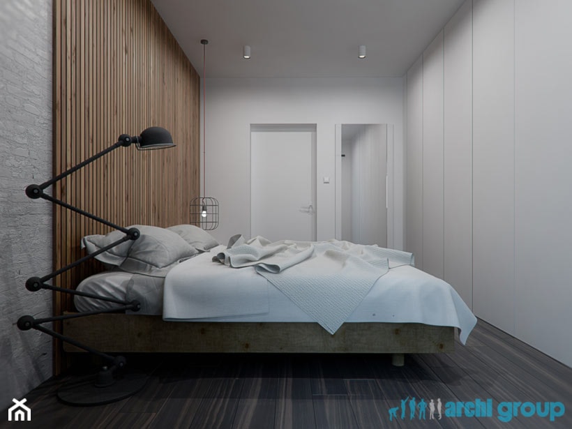 Projekt wnętrza sypialni w mieszkaniu w Zabrzu - Średnia biała sypialnia, styl nowoczesny - zdjęcie od archi group