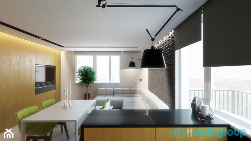 Projekt wnętrz salonu z kuchnią w mieszkaniu w Bytomiu - Kuchnia, styl nowoczesny - zdjęcie od archi group
