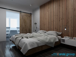 Projekt wnętrza sypialni w mieszkaniu w Zabrzu - Średnia biała z biurkiem sypialnia, styl nowoczesny - zdjęcie od archi group