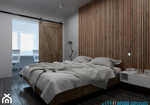 Projekt wnętrza sypialni w mieszkaniu w Zabrzu - Średnia biała z biurkiem sypialnia, styl nowoczesny - zdjęcie od archi group